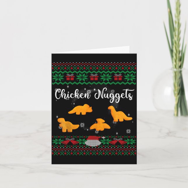 Dinos Chicken Nuggets Ugly Christmas Sweater Funny Kort (Framsida)