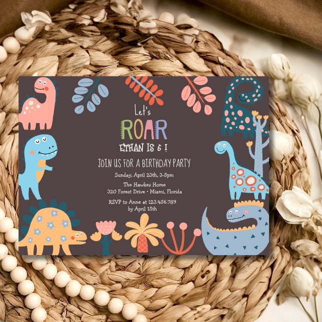 Dinos låt oss roar barns födelsedag inbjudningar (Skapare uppladdad)