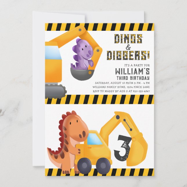 Dinos och Diggers Födelsedagsfest inbjudan (Framsida)