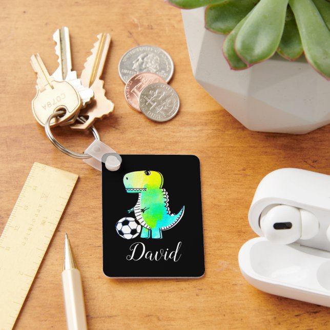 Dinosauer för vattenfärgad Grönt med eget namn Nyckelring (Skrivbord)