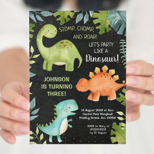Dinosauer-inbjudan till Chalkboard-födelsedag Inbjudningar