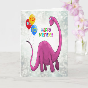 Dinosauer och ballonger på 10:e födelsedagen kort