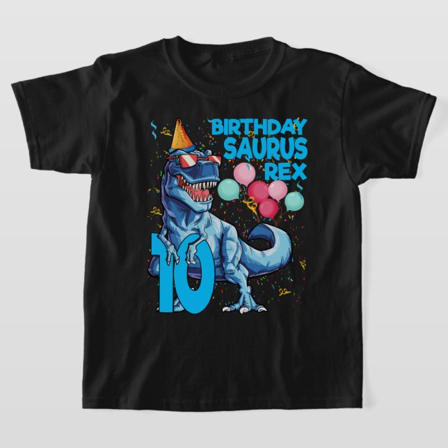 Dinosaur 10: e födelsedagen t Rex 10- åriga BIRTHD T Shirt (Laydown)