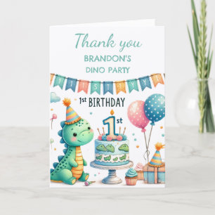 Dinosaur 1:a födelsedag Party Boy Dino Cute Tack Kort