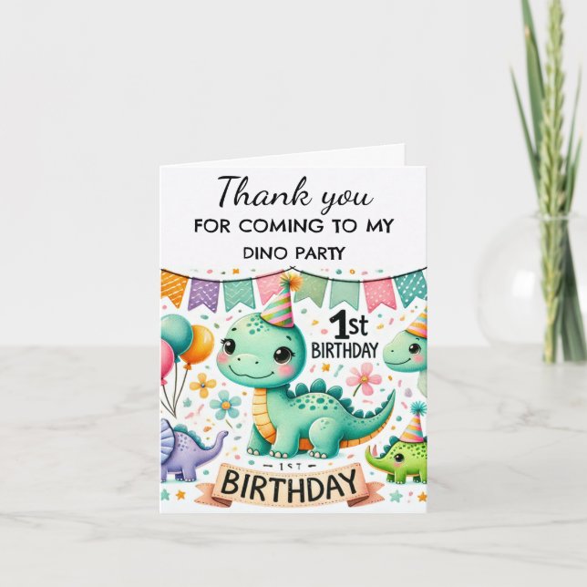 Dinosaur 1:a födelsedag Party Boy Dino Cute Tack Kort (Framsida)