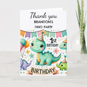 Dinosaur 1:a födelsedag Party Boy Dino Cute Tack Kort