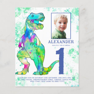 Dinosaur 1:a födelsedag Party fotobudget Flygblad