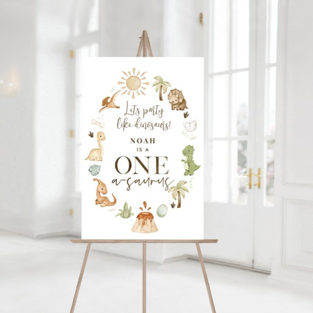 Dinosaur 1:a födelsedag Party Poster (Dinosaur 1st Birthday Welcome Sign)