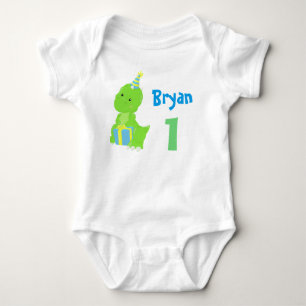 Dinosaur 1:a födelsedagen Cute Blue Grönt Dino Boy T Shirt