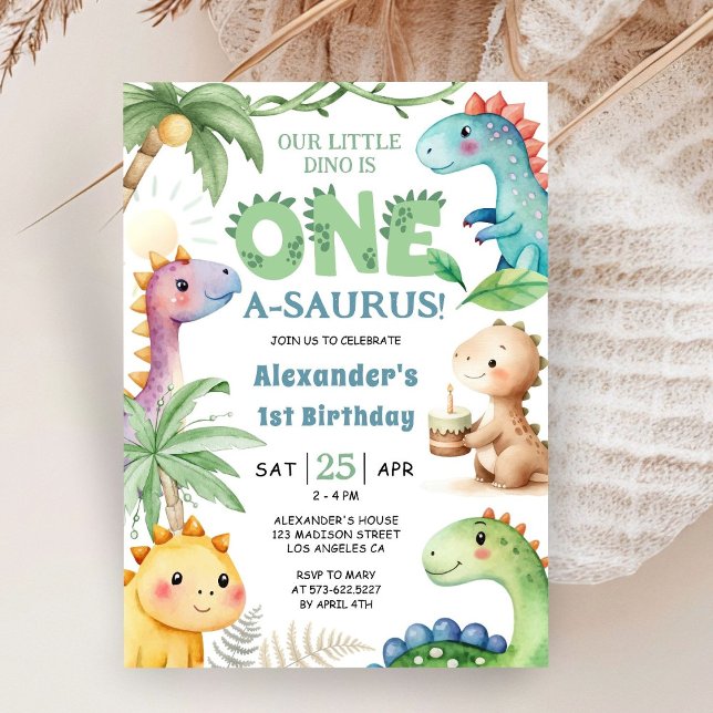 Dinosaur 1:a födelsedagen - inbjudan till Cute Boy (Skapare uppladdad)
