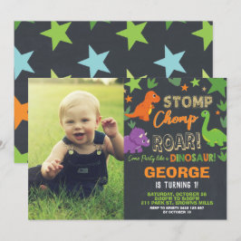 Dinosaur 1:a födelsedagen Party Boy Stomp Chomp Ro Inbjudningar