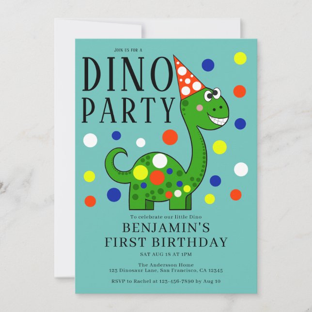 Dinosaur 1:a födelsedagen Party Inbjudningar (Framsida)
