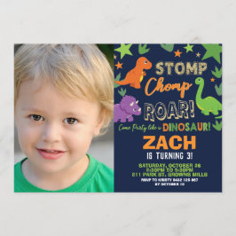 Dinosaur 1:a födelsedagen Party Pojken Stomp Chomp Inbjudningar