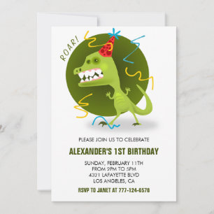 Dinosaur 1-års födelsedags pojke t rex för barn ry inbjudningar