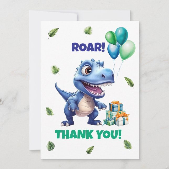 Dinosaur 1-års födelsedags tackkort pojke - Anpass Tack Kort (Framsida)