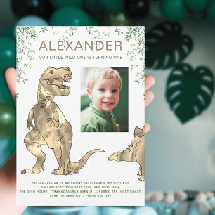 Dinosaur 1-års födelsedagsfest Foto Inbjudan