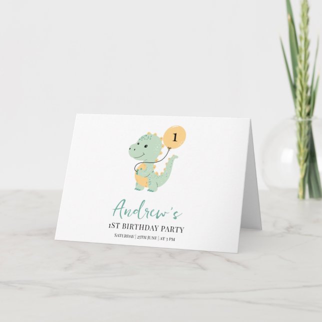 Dinosaur 1-års födelsedagsfest, minimalistisk T re Tack Kort (Framsida)
