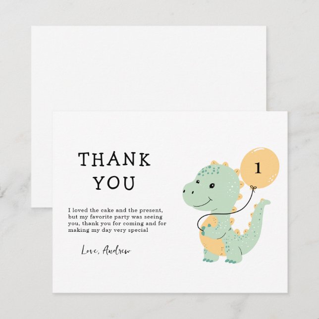 Dinosaur 1-års födelsedagsfest, minimalistisk T re Tack Kort (Fram/baksida)