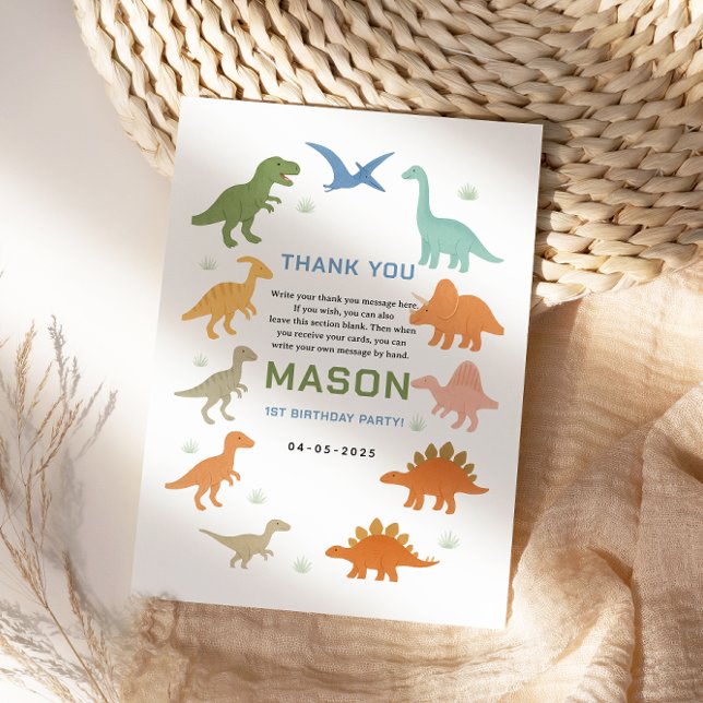 Dinosaur 1-års födelsedagsfest | Söt uråldrig unge Tack Kort (Dinosaur 1st Birthday Party | Cute Prehistoric thank you card
)