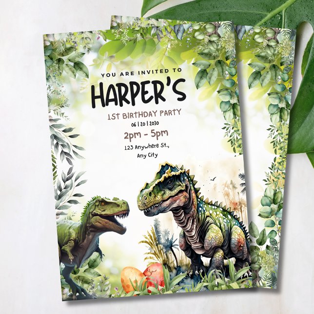 Dinosaur 1-års födelsedagsinbjudan, Vild Dinosauri Inbjudningar (Skapare uppladdad)