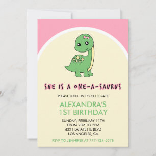 Dinosaur 1-års inbjudan flicka one a saurus