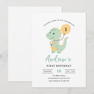 Dinosaur 1-års inbjudan, minimalistisk T rex Inbjudningar