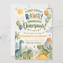 Dinosaur 1-års inbjudan Pojke
