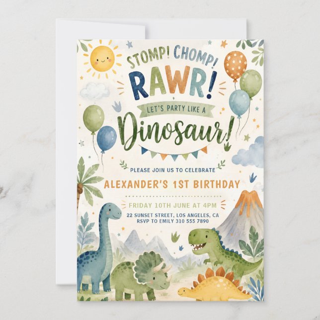 Dinosaur 1-års inbjudan Pojke (Framsida)
