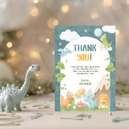 Dinosaur 1-årsdag Blå Tack Kort