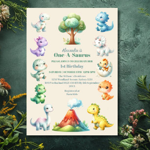 Dinosaur 1-årsdag inbjudningar