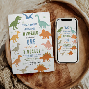 Dinosaur 1-årsfest Söt Forntid Inbjudningar