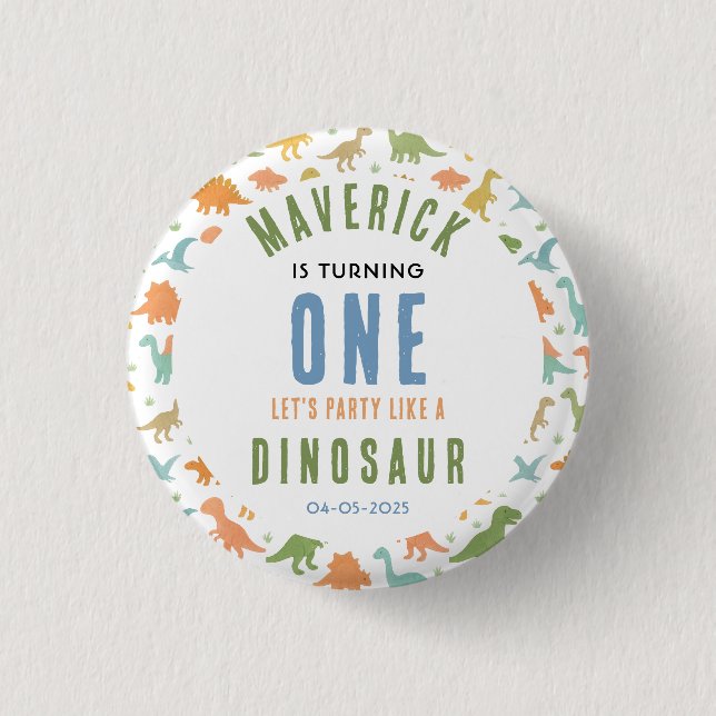 Dinosaur 1-årsfest | Söt Forntid  Knapp (Framsida)