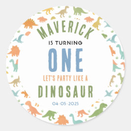 Dinosaur 1-årsfest | Söt Forntid Runt Klistermärke