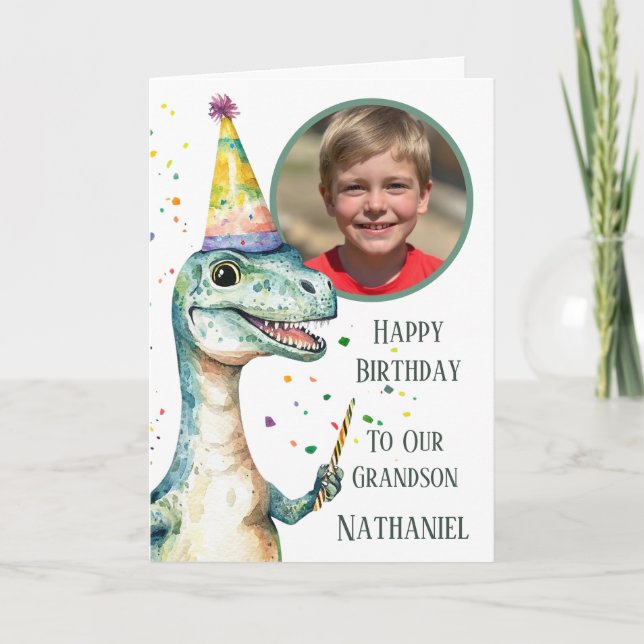 Dinosaur 1 Photo Aperture Birthday Card Kort (Framsida)