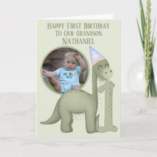 Dinosaur 1 Photo Aperture First Birthday Card Kort