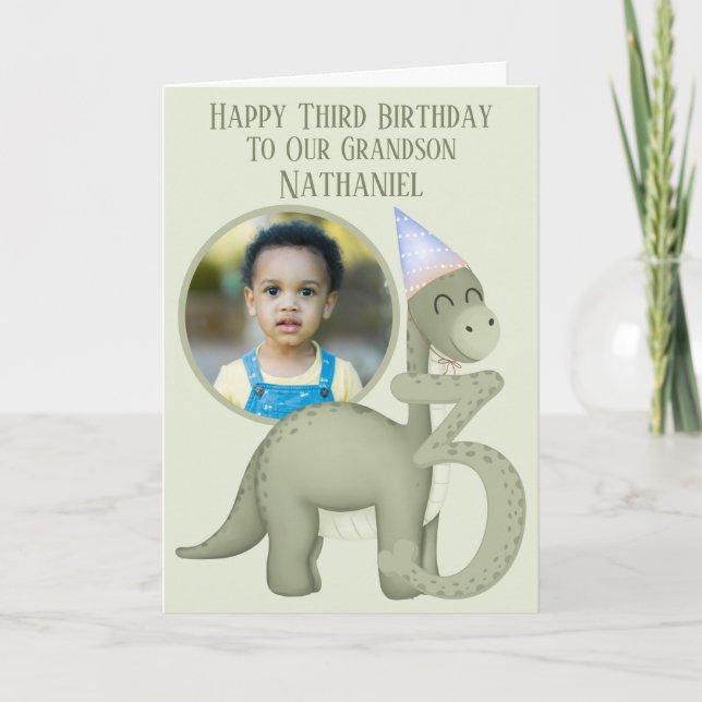 Dinosaur 1 Photo Aperture Third Birthday Card Kort (Framsida)
