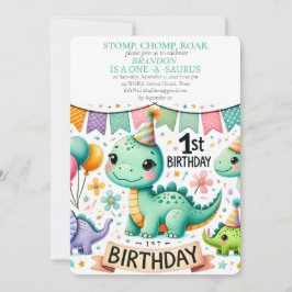 Dinosaur 1st Birthday Boy Stomp Chomp Roar Inbjudningar