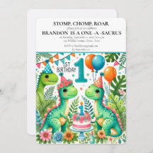 Dinosaur 1st Birthday Boy Stomp Chomp Roar