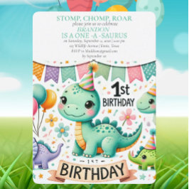 Dinosaur 1st Birthday Boy Stomp Chomp Roar Inbjudningar