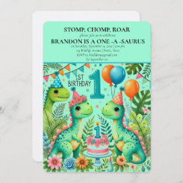 Dinosaur 1st Birthday Boy Stomp Chomp Roar Inbjudningar