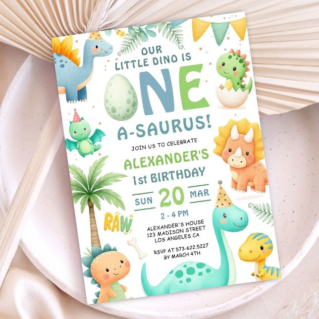 Dinosaur 1st Birthday Cute Dino Party Invitation  Inbjudningar (Skapare uppladdad)