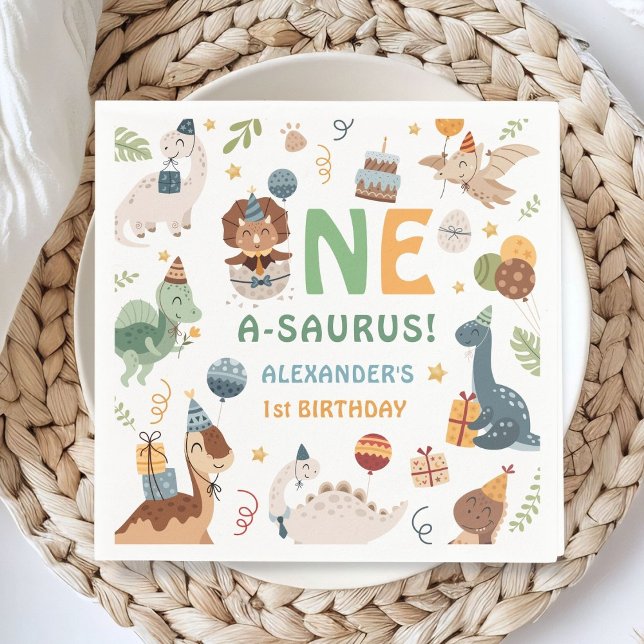 Dinosaur 1st Birthday One A-Saurus Boy Dino Paper Pappersservett (Skapare uppladdad)