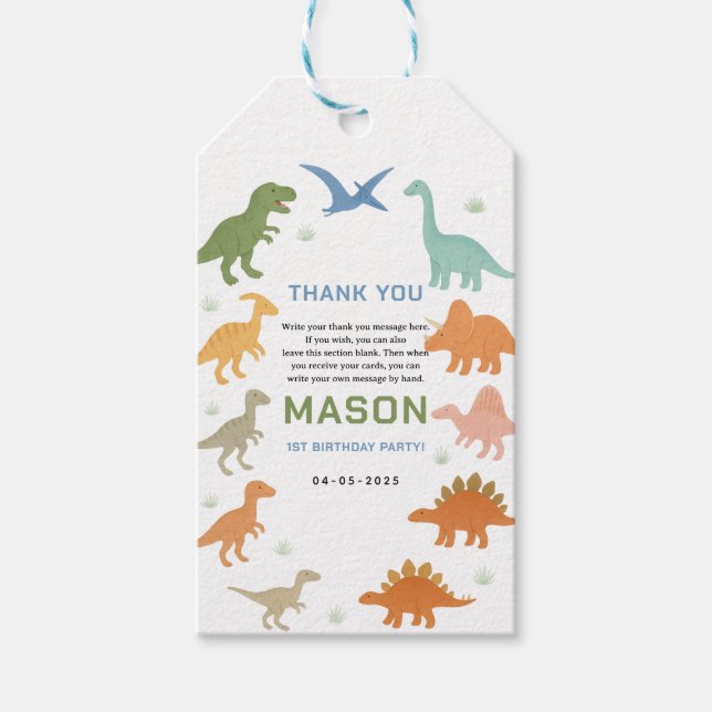 Dinosaur 1st Birthday Party | Cute Prehistoric Kid Presentetikett (Framsidan)
