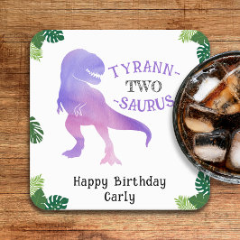 Dinosaur 2:a födelsedag Lila Tyrannosaurus Rex Underlägg Papper Kvadrat