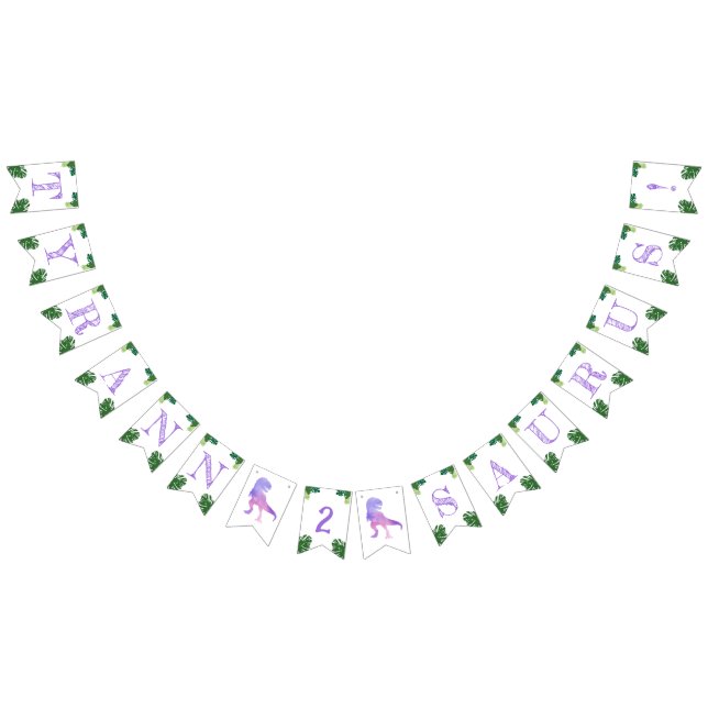 Dinosaur 2:a födelsedag Lila Tyrannosaurus Rex Vimplar (Alla)