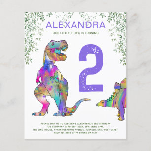 Dinosaur 2:a födelsedag Party Inbjudningskortets b Flygblad