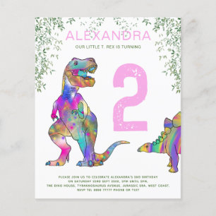 Dinosaur 2:a födelsedag Party rosa Flygblad