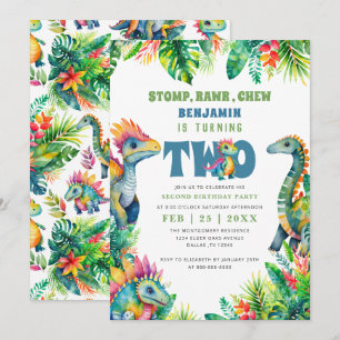 Dinosaur 2:a födelsedagen Party Cute Pojke Tropica Inbjudningar
