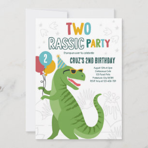 Dinosaur 2:a födelsedagen Party T-Rex 2:a födelsed Inbjudningar