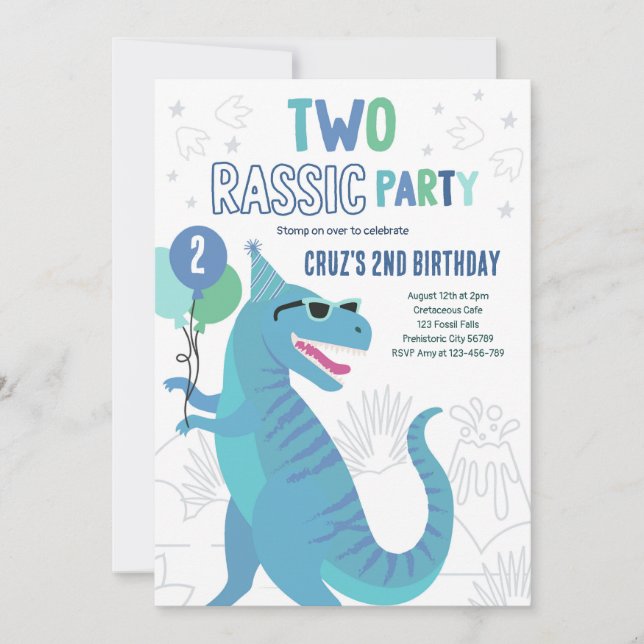 Dinosaur 2:a födelsedagen Party T-Rex 2:a födelsed Inbjudningar (Framsida)